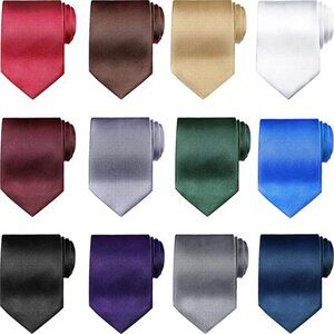 12 Pieces Solid Satin Pure Color Ties Set Business Formal Necktie Tie for Men